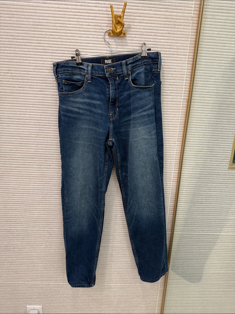PAIGE Men's Indigo Denim Jeans with Contrast Stitching